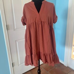 Easel Rust Orange V-Neck Ruffle Dress Size M